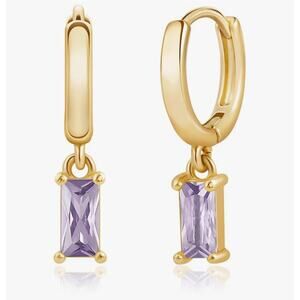 New CARITATE 18K Gold Plated Hypoallergenic Earrings Purple Crystal Dangle